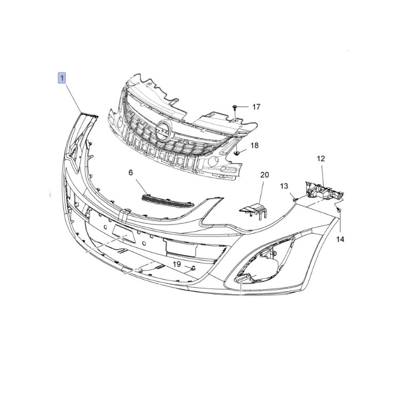 Zderzak przedni bez kratki 95508031 (Corsa D)